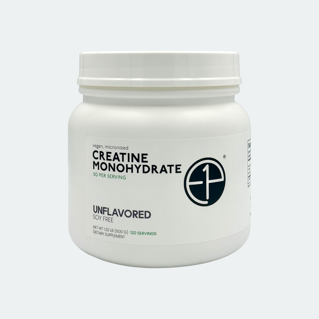 E1P Creapure creatine monohydrate 600 g unflavored powder, 120 servings, front label