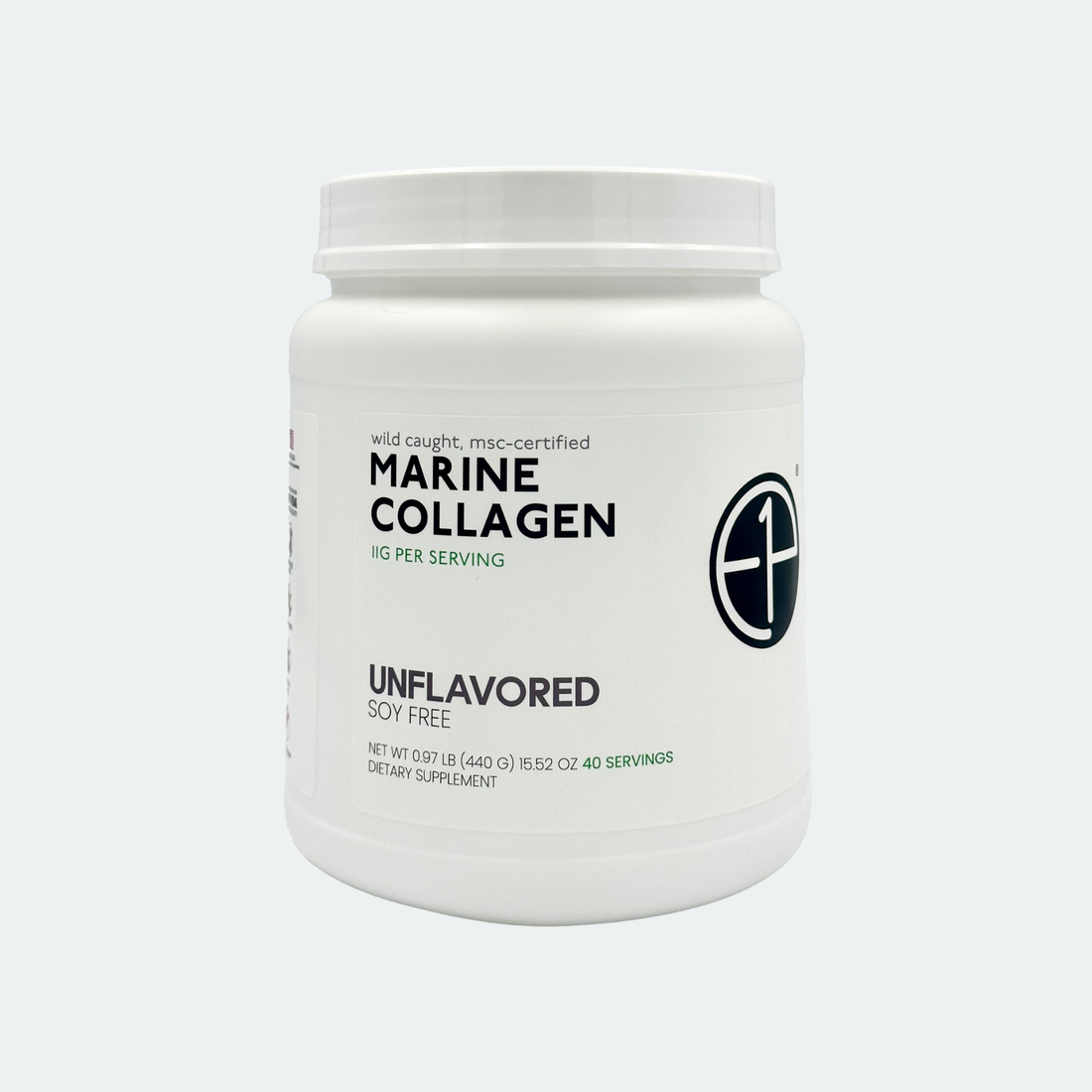 E1P marine collagen peptides unflavored powder, front label